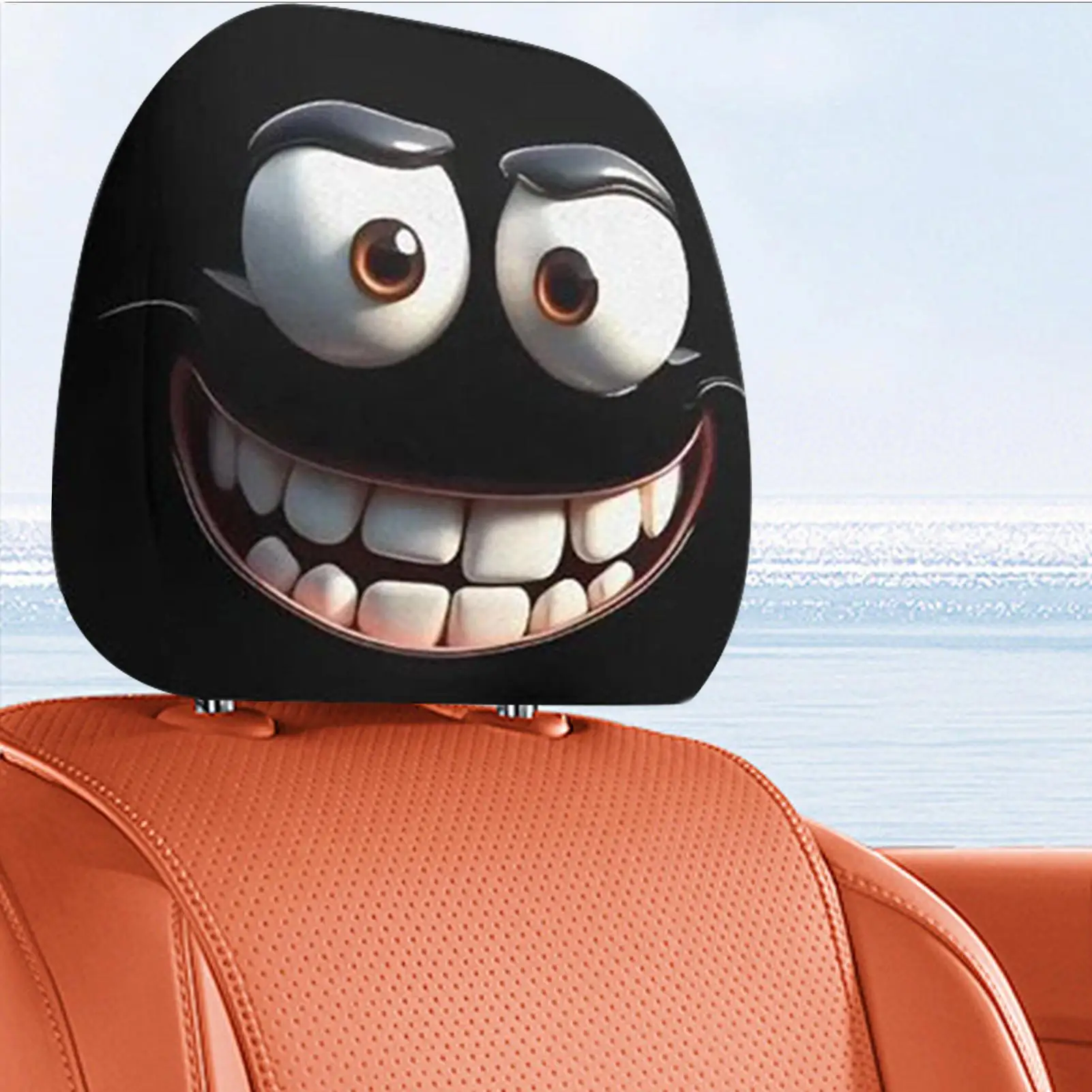 

2PCS Funny Cartoon Eyes Headrest Covers, Car Front Seat Head Rest Decor Pillow for SUV Truck MPV RV, Auto Interior Accessories