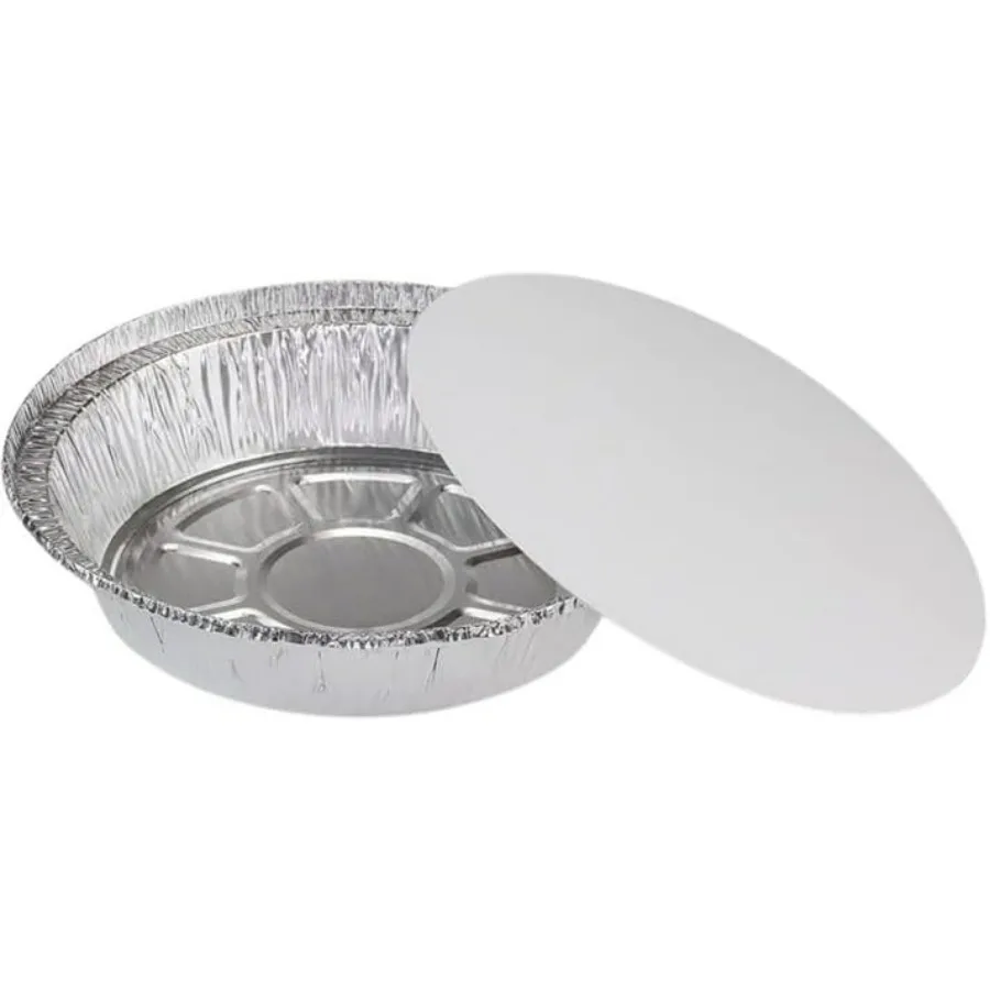 

Nicole Fantini 9 Inch Round Aluminum Foil Pan With Board Lid Disposable Take Out Food Containers, Roasting, Baking and Gas Oven
