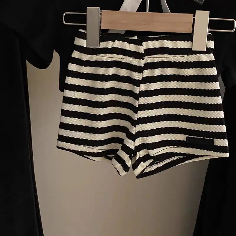 2025 Summer Children\'s Sets Girls\' School Style Short Sleeved Top Casual Striped Shorts Set Toddler Baby Girl Clothes Set