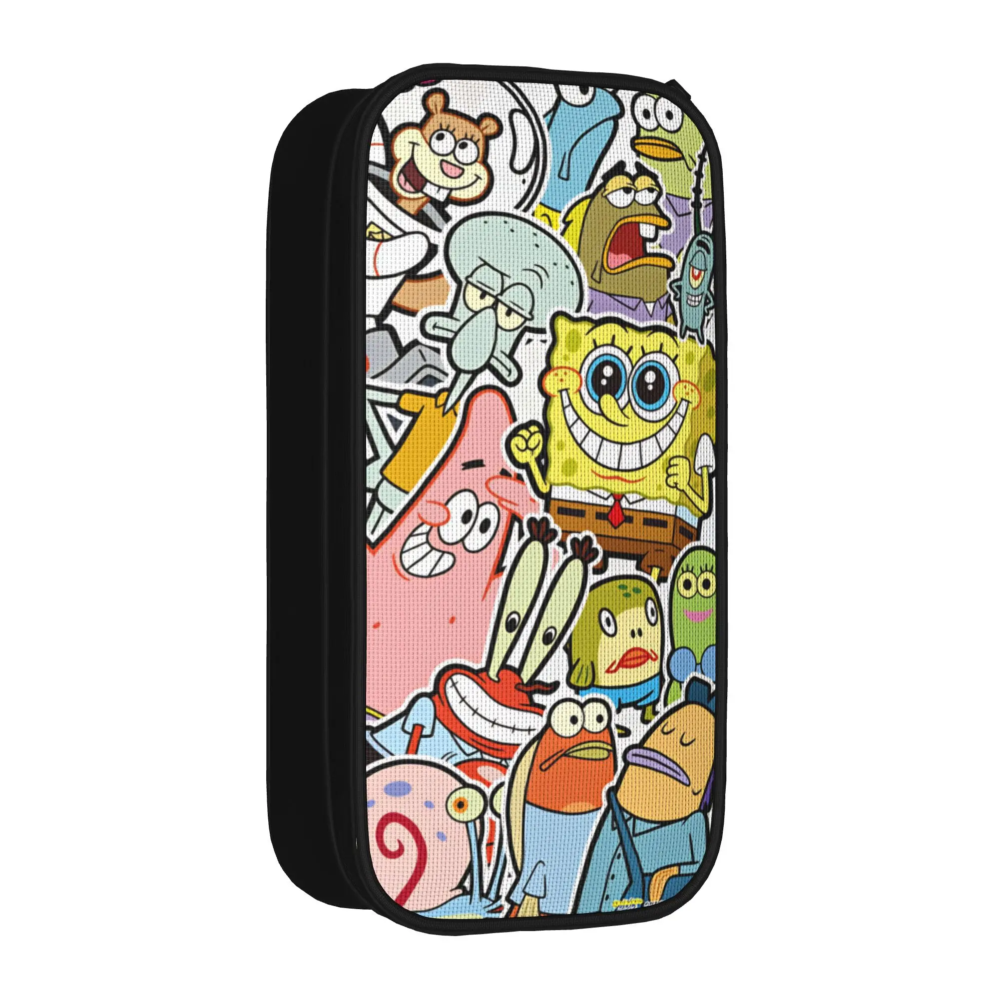 Anime  Spongebobs Pencil Case  Double Layer Pencil Box Students Cool Portable School Pencil Cases Supplies