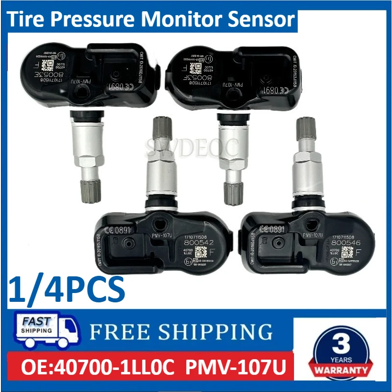 

TPMS Sensor 40700-1LL0C Tire Pressure Sensor For INFINITI M35H M30D NISSAN PATROL MICRA PMV-107U 407001LL0C 433MHZ 1/4PCS