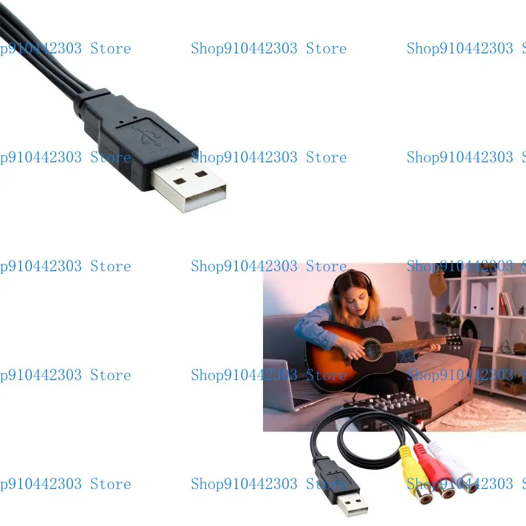 L4MD Short 0.25m USB Male to 3RCA Female AV Composite Adapters Cables for Sound Video Transmission Connection