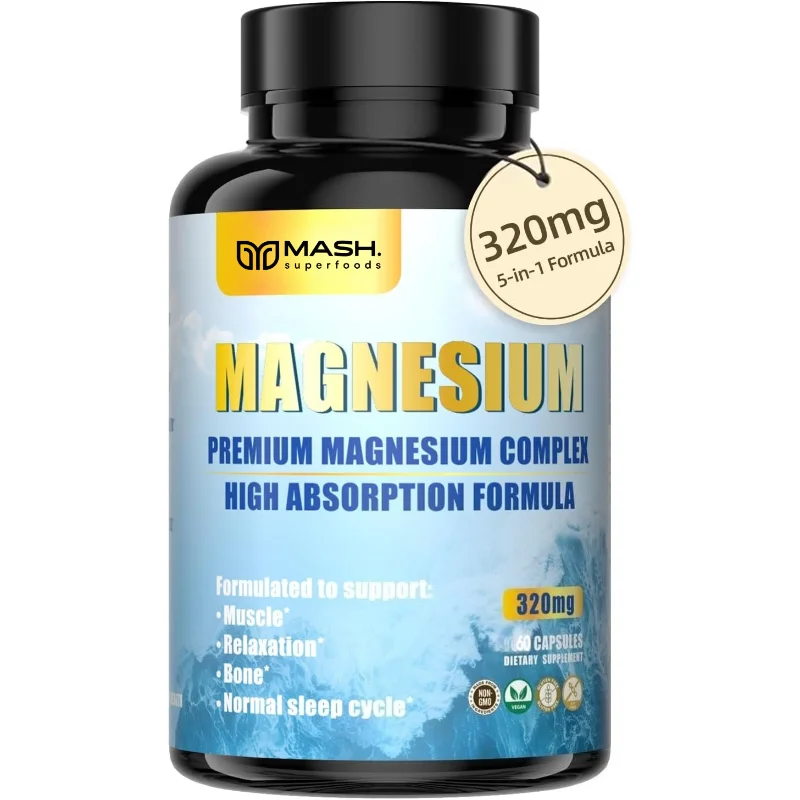 

Magnesium Supplement 310mg, Containing Magnesium Glycinate, Citric Acid, Malic Acid, and Zinc, in 60 Capsules