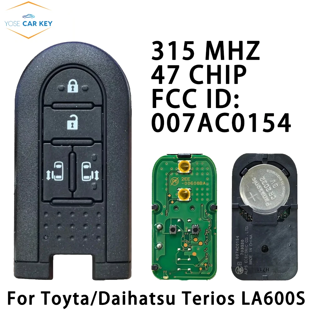 YOSE 315 MHz 47 Chip 703G30 007AC0154 OEM Smart Remote Proximity Key For Toyota Daihatsu Terios LA600S Passo Tanto Custom Roomy