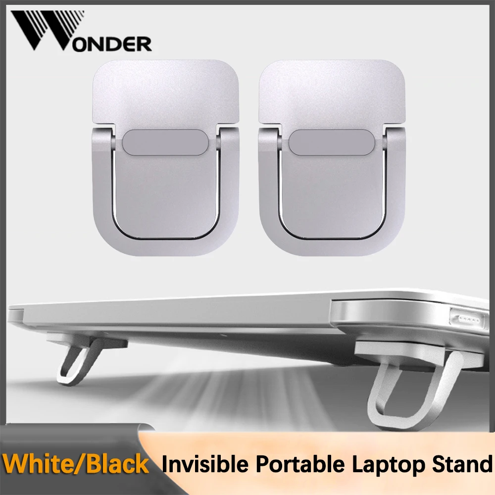 Self-Adhesive Portable Laptop Stand Invisible Computer Stand Foldable Ergonomic Desktop Bracket Black Silver