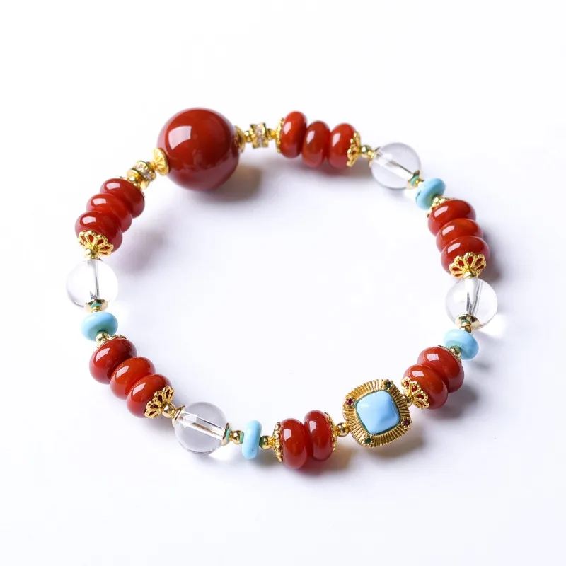 2026 New South Red Agate Magnesite Turquoise Bracelet Chinese Style Beaded Bracelet Gifts