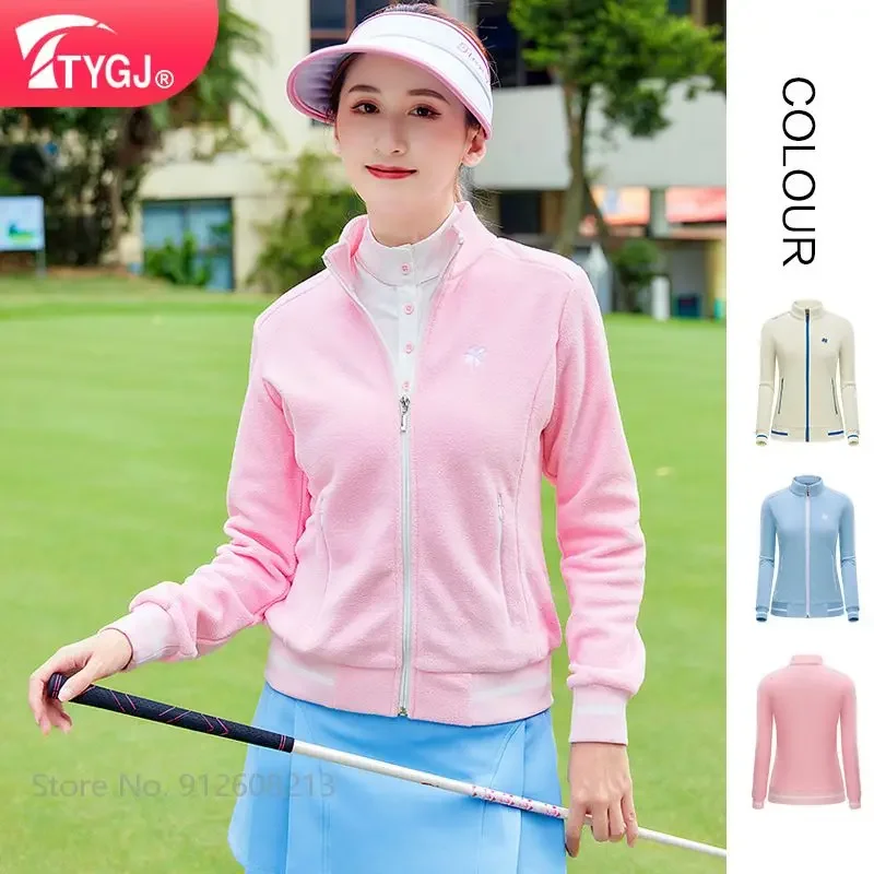 

TTYGJ Ladies Warm Golf Jacket Long Sleeve Windproof Golf Coat Women Polar Fleece Sports Outwear Outdoor Casual Tops Stand Collar