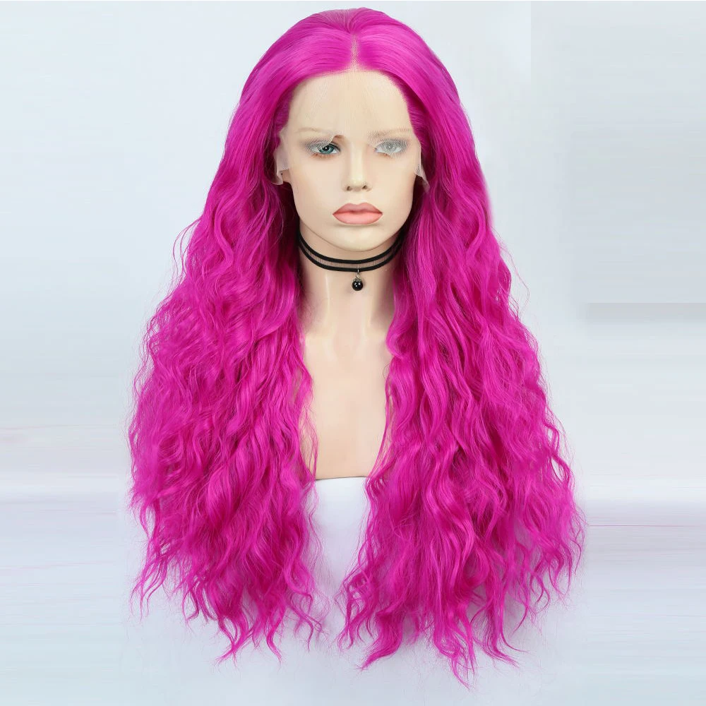 Rosy Pink Wave Wig Synthetic Lace Front Wig Heat Resistant Long Loose Curly Wig Lace Hair Lace Wigs For Women Cosplay Pink Wig