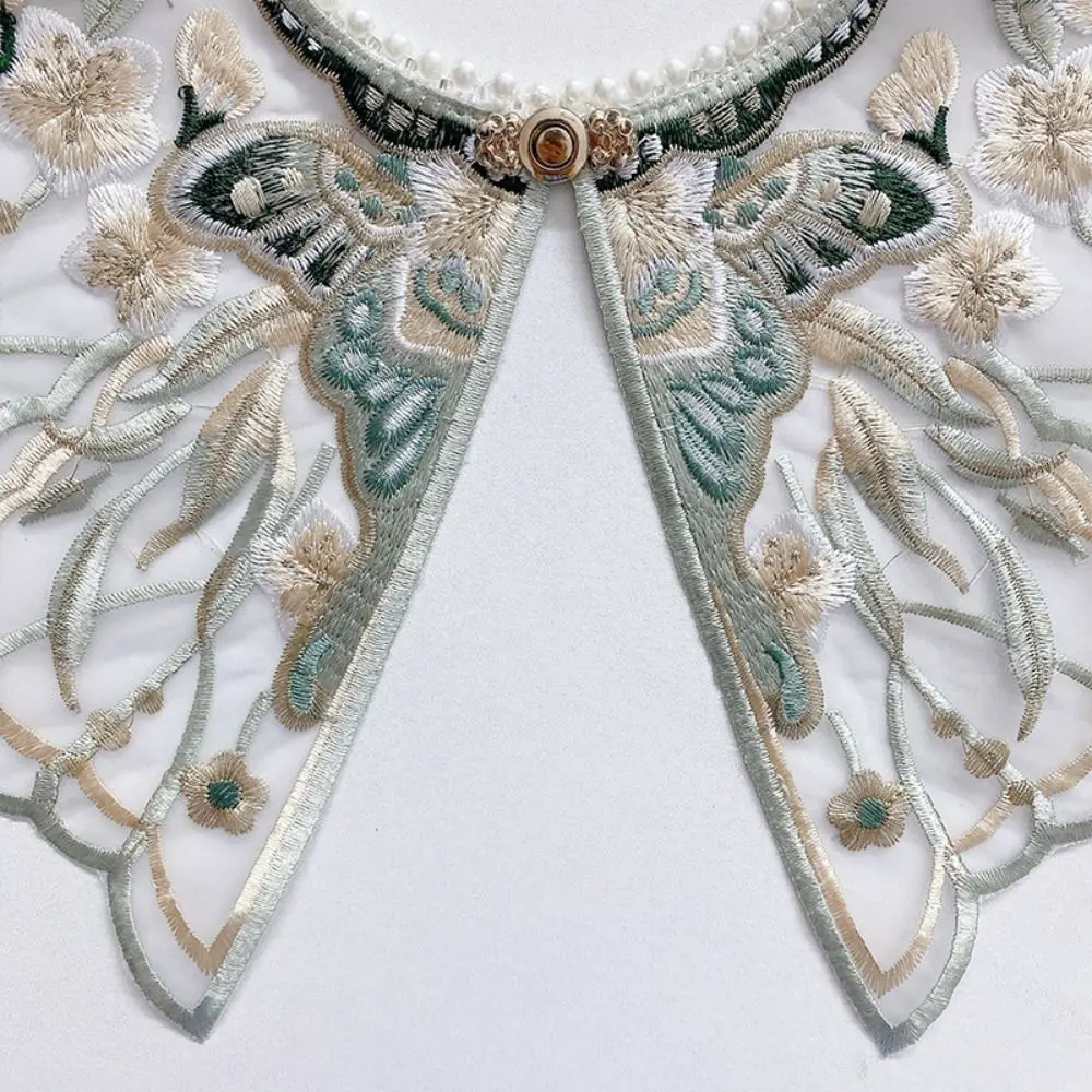 Китайский вышитый детский искусственный воротник с бабочкой и цветком, универсальный накладной воротник, высокое качество, искусственный воротник с жемчугом для девочек