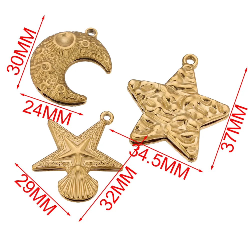 

5PCS/LOT Stainless Steel Charms Star Moon Large Charm PVD Gold Plated Metal Earring Necklace Bracelet Jewelry Materials Making