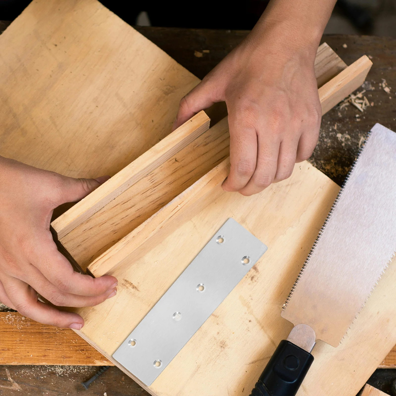 10Pcs Furniture Repair Brackets Stainless Steel Flat Mending Plates 15mm Screws Straight Brace Metal Joining Plates for Wood