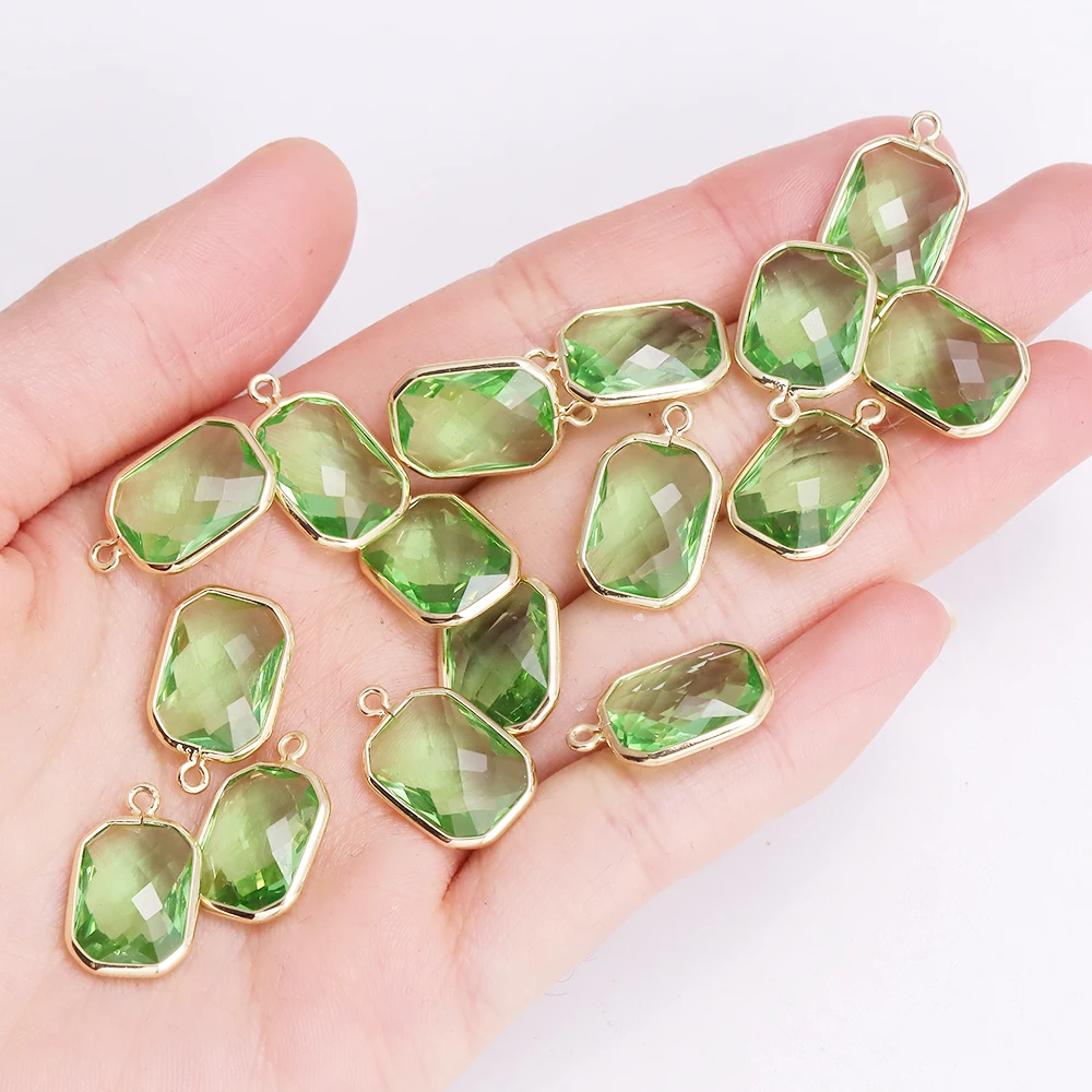6Pcs 18x12MM Alloy Glass Quadrate Charms for Women\'s Jewelry Making Diy Fashion Crystal Pendant Necklace Earrings Accessories Gi