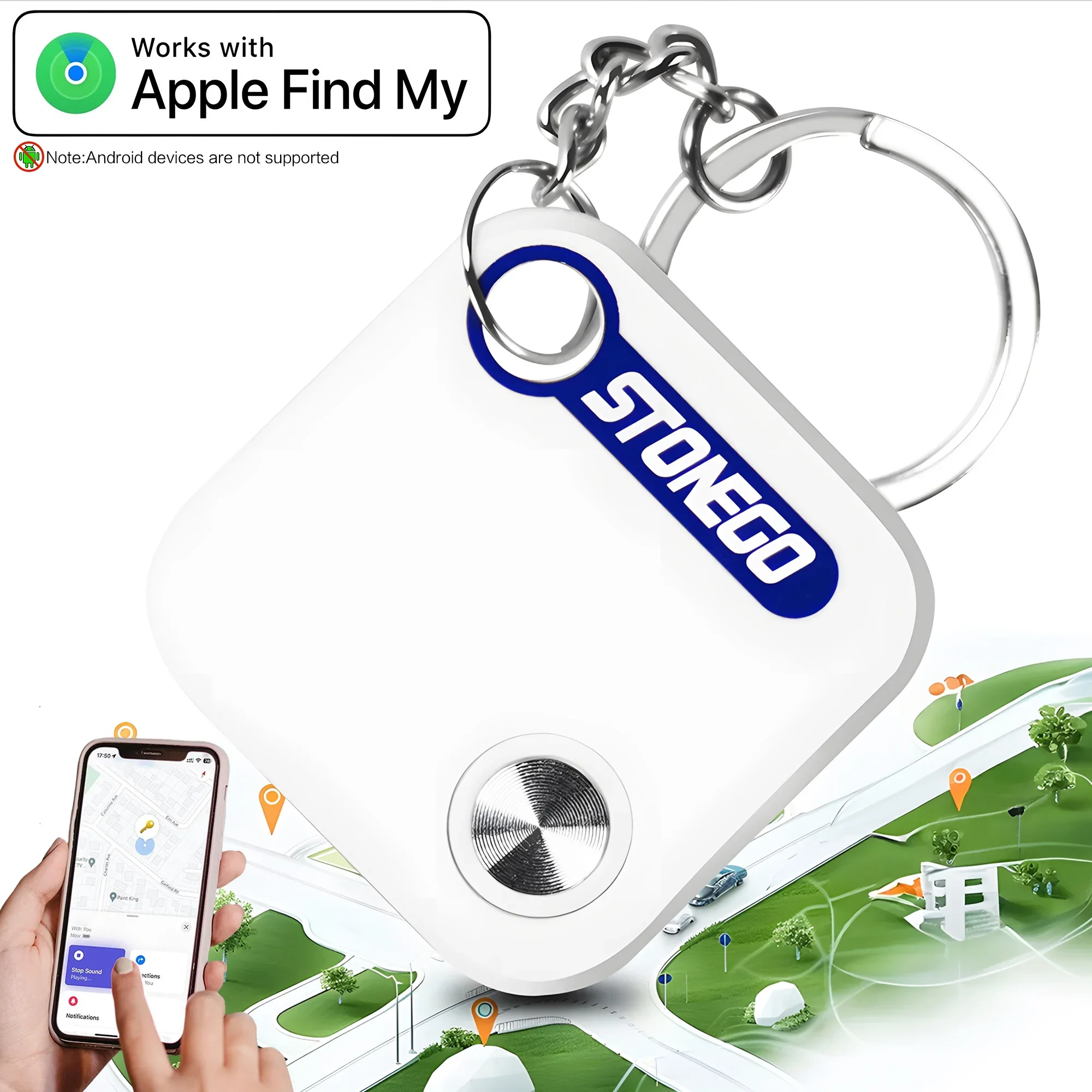 STONEGO Smart Tag - IP67 Waterproof Bluetooth GPS Tracker, Compatible with Apple Find My App, Anti-Lost Reminder Device