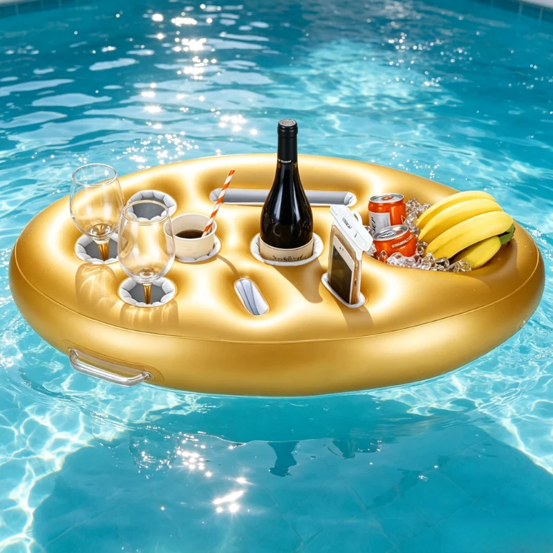 Pool Party Inflatable Multi-Hole Cup Tray, Water Floating Ice Bucket with Fruit Wine & Phone Holder, Scratch Proof Durable Float