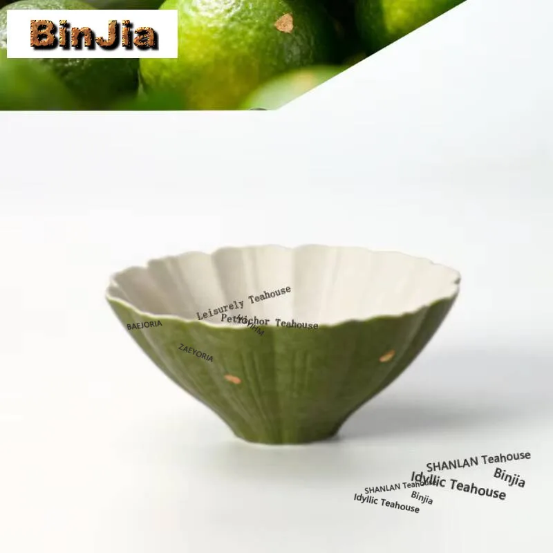 90ml Sprinkled Gold Orange Green Quiet Lotus Teacup Creative Tea Bowl Jug Tea-tasting Smelling Cup Jianzhan Master Cup Tea Items