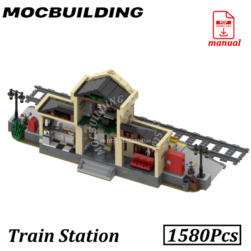 駅レンガ都市ストリートビューモデル中央駅鉄道アクセサリー MOC ビルディングブロックおもちゃ建設ギフト
