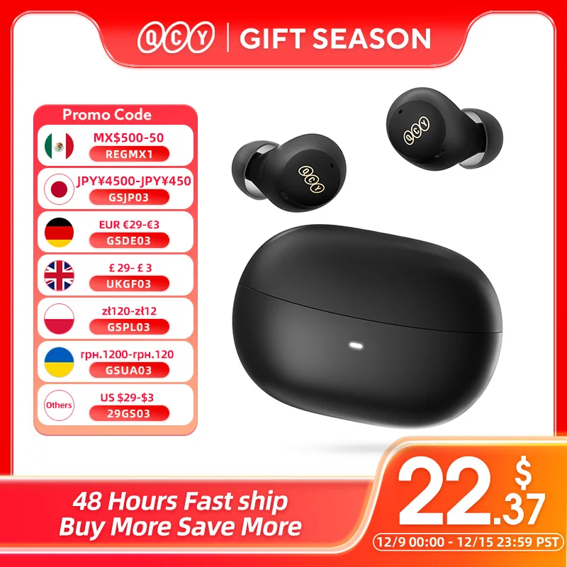 QCY HT07 ANC Wireless Earphones 40dB Noise Cancelling TWS Earbuds 6 Mic AI HD Call Bluetooth 5.2 HiFi Headphone 32H Playback