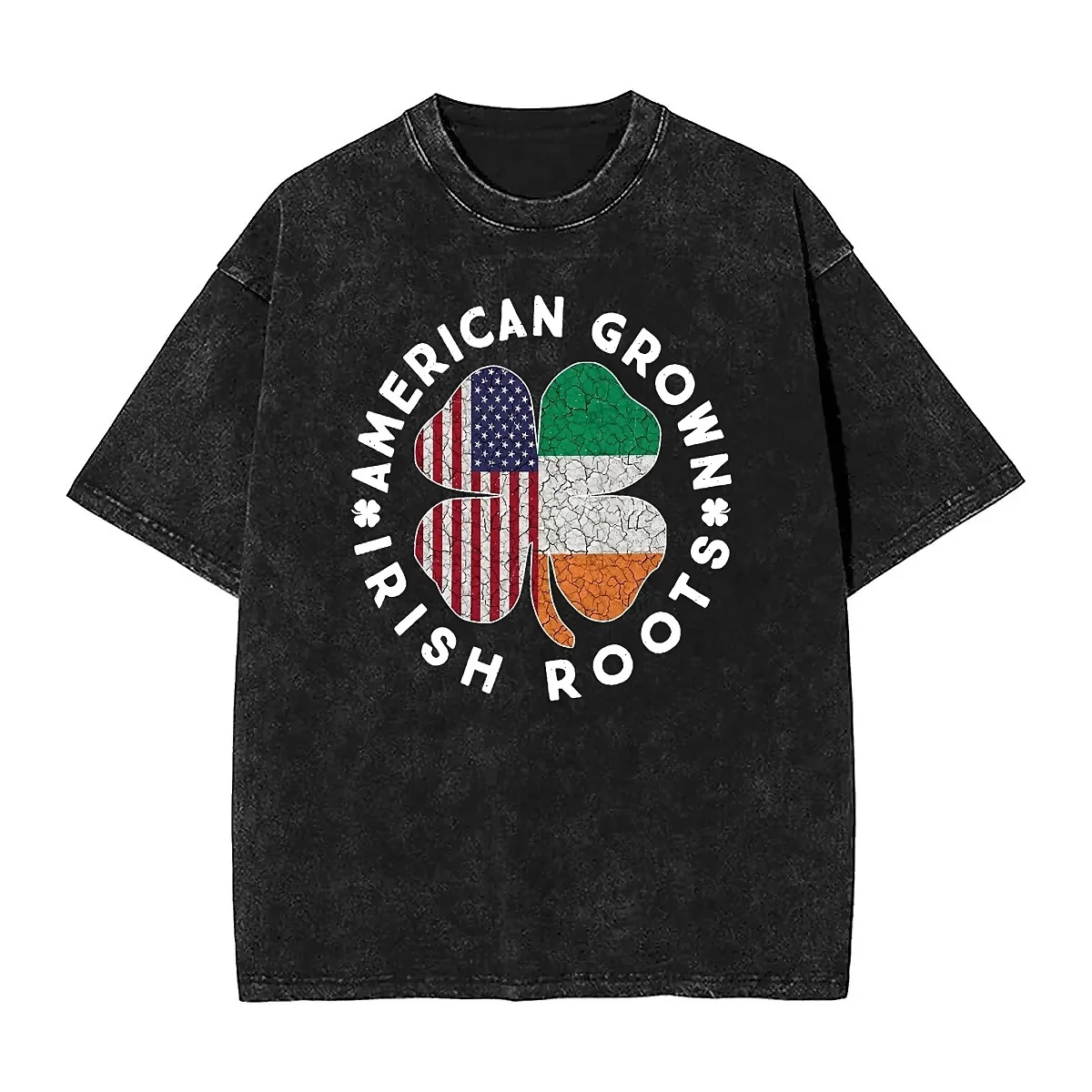 Men T Shirt American Grown Irish Roots Ireland Flag Washed T Shirts Four Leaf Clover Summer Tees Streetwear Tops Plus Size