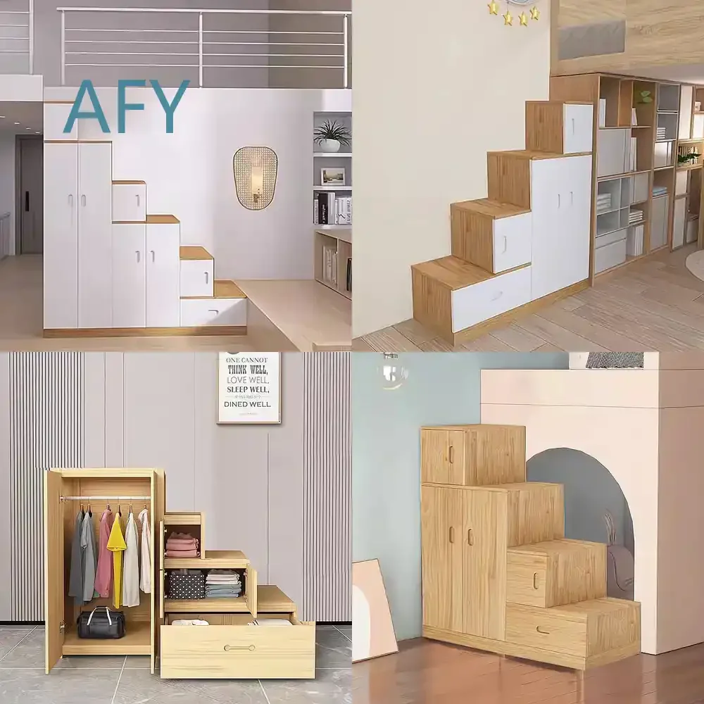 All Solid Wood Upper and Lower Beds for Kids Childrens Bunk Bed with Built-in Staircase Storage Cabinet Step Ladder Bed for