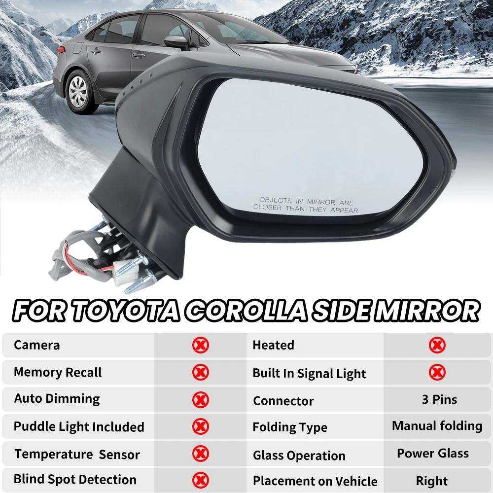 3 دبابيس مجموعة مرآة جانبية لتويوتا كورولا 2020 2021 2022 2023 2024 النسخة الأمريكية الأسود الباب مرآة الرؤية الخلفية اكسسوارات السيارات #1