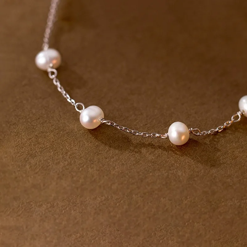 JYJIAYUJY 100% Whole Original Sterling Silver S925 Bracelet In Stock Cross Chain Design 6MM Natural Freshwater Pearls Gift B060