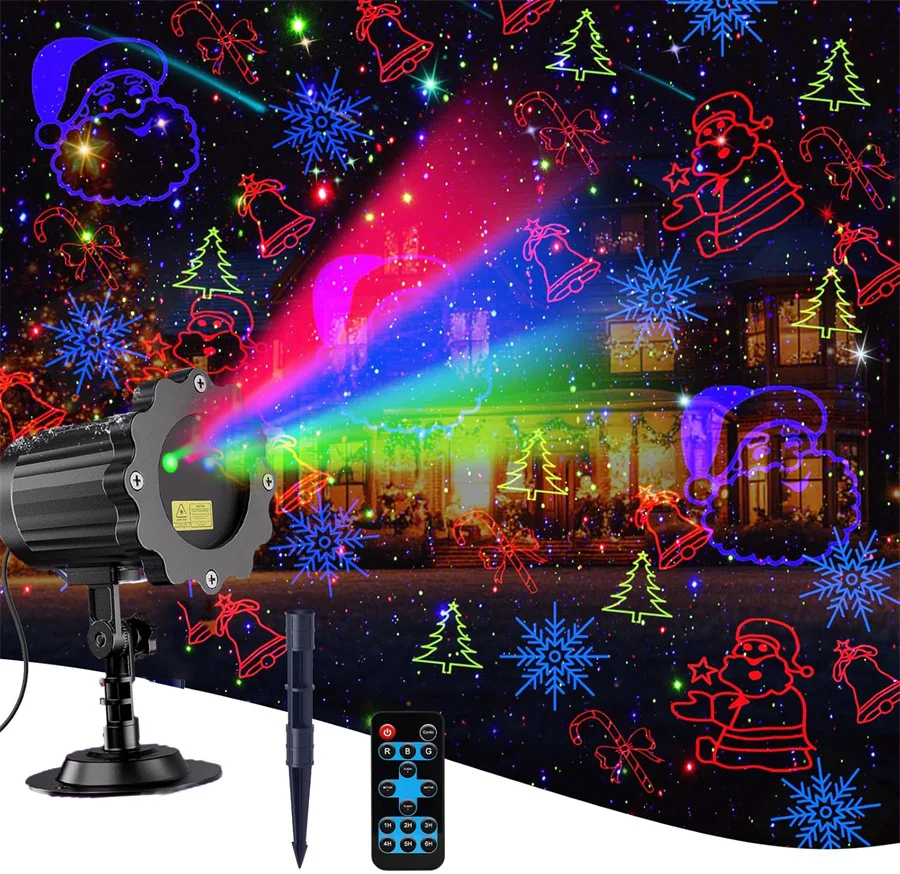 8 Patterns Christmas Laser Lights Projector Outdoor RGB 3 Colors Christmas Light Show Landscape Laser Projector Lamps