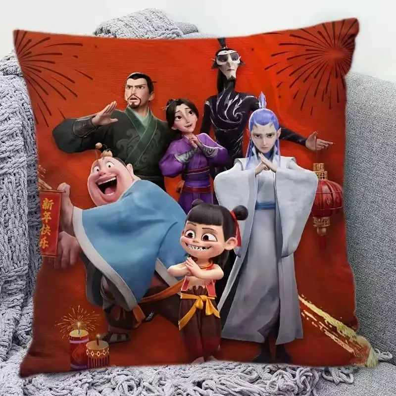 Nezha-Noyau de coussin carré Anime Cartoon, oreiller de remplissage pour canapé, chaise, voiture, décoration d'intérieur, expédition aléatoire