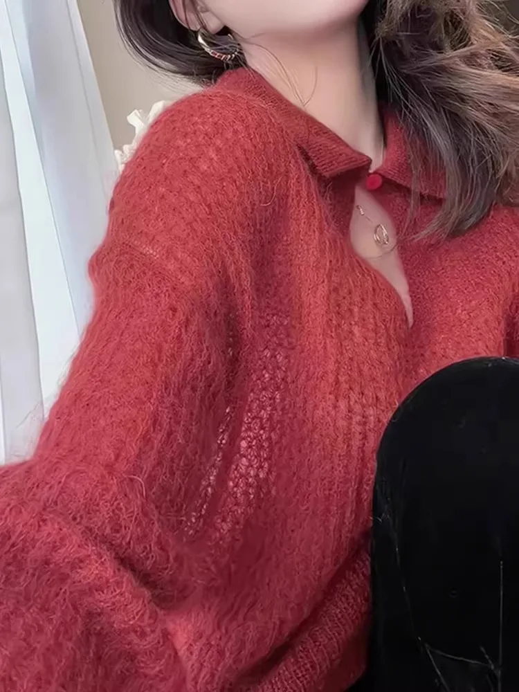 

Уютный свободный вязаный свитер с длинными рукавами, ажурный, в стиле оверсайз, мягкий и теплый базовый топ для осенне-зимнего сезона