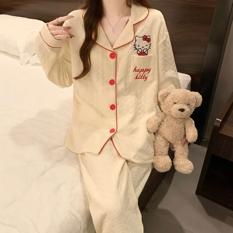 Sanrio Kawaii Hello Kitty Anime Mädchen japanische Frühling Herbst süße Strickjacke lange Ärmel Home Pyjamas Mode Y2K neuen Stil