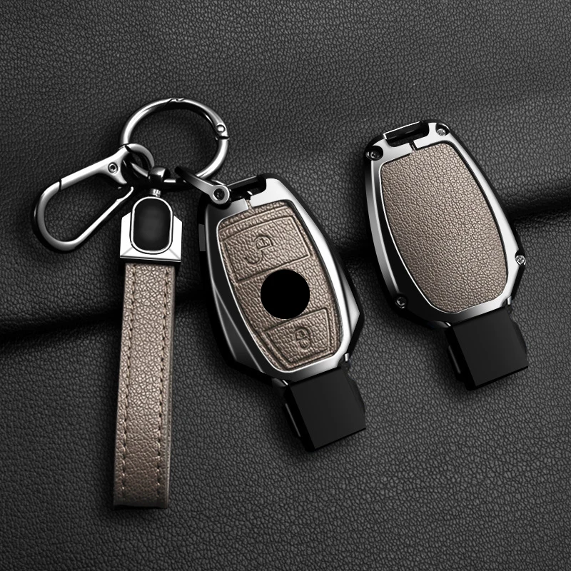 Zinc Alloy Goatskin for Mercedes Benz A B G R Class GLA GLK W463 W176 W204 W251 2 3 Button Car Key Case Cover Fob Bag Keychain