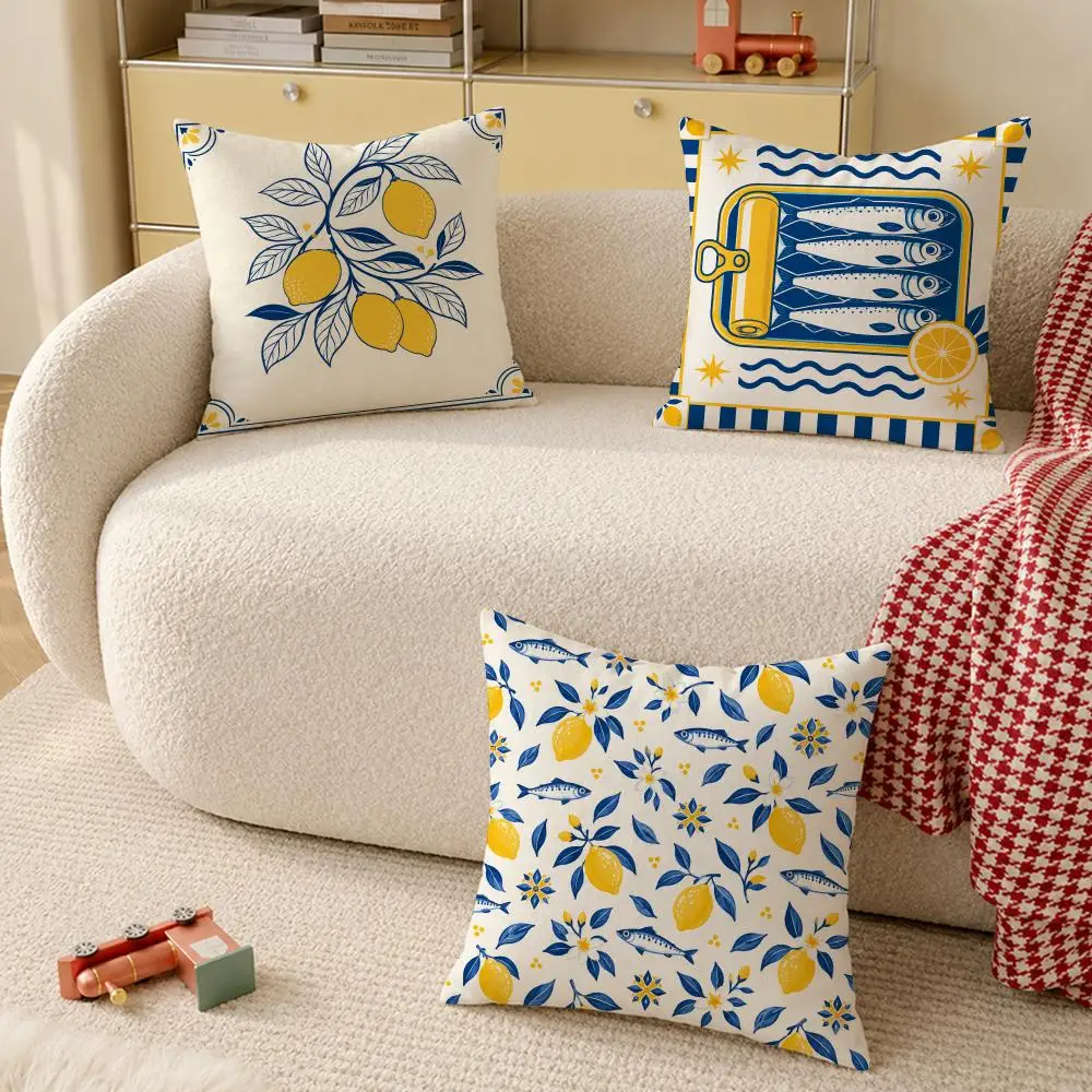 Sardine Lemon Tinned Fish Cushion Cover Pillow Case Organic Short Plush Cushion Covers Washable Wrinkle-Resistant