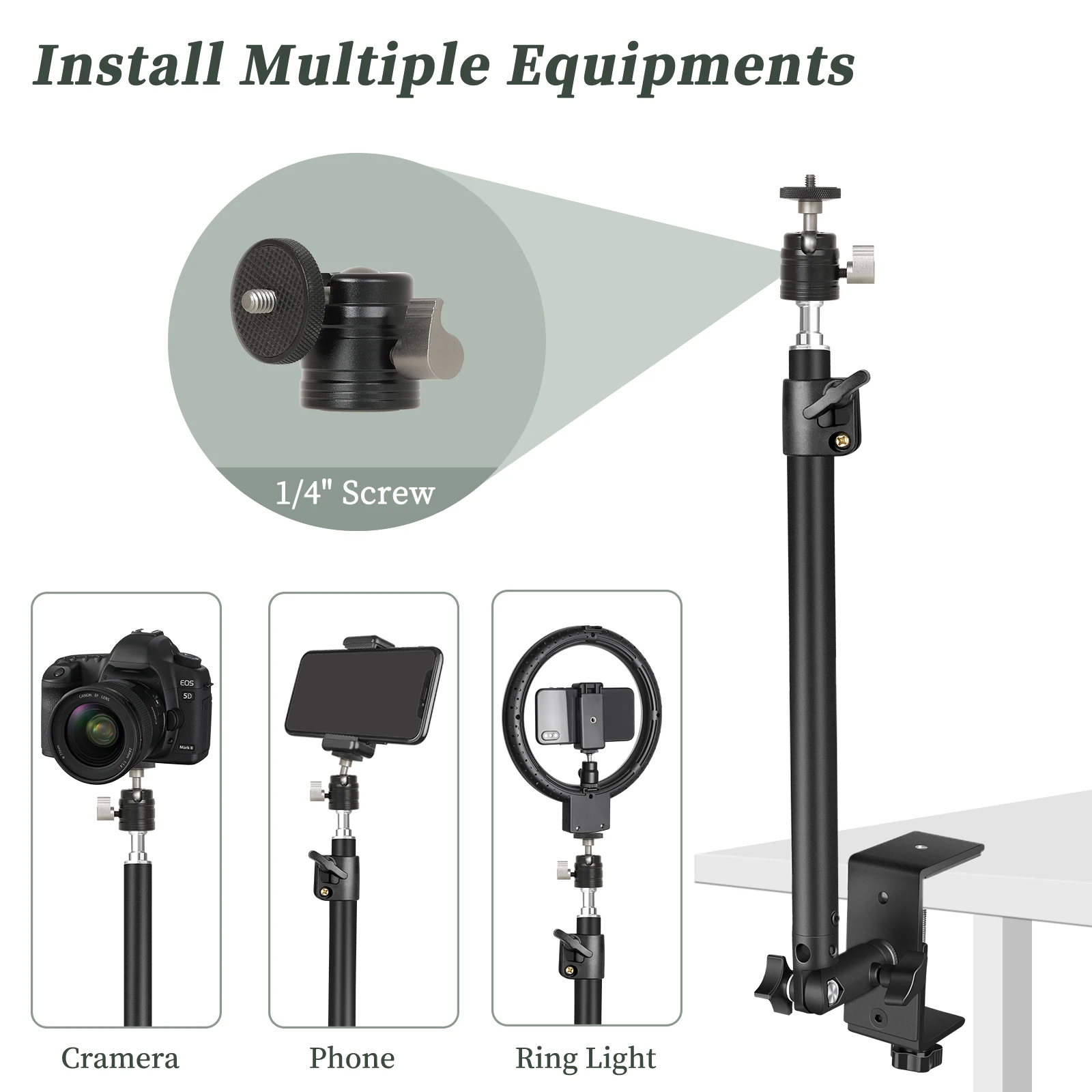 Desktop Adjustable Light Stand C-clamp Light Tripod With 1/4\