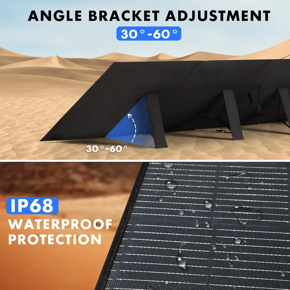 400W Portable Solar Panel, Up to 25% Conversion Efficiency N-Type Solar Cell, with Adjustable Kickstand, IP68 Waterproof, Foldab