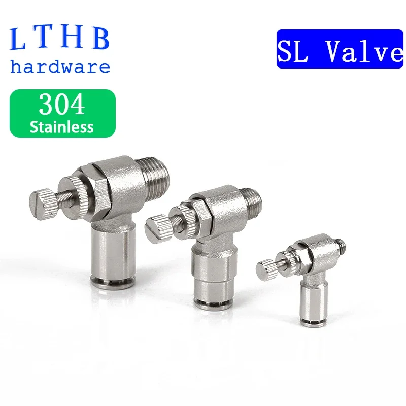 304 Stainless Fitting Pneumatic Throttle Valve SL BSPT Thread 1/8 1/4 1/2 Flow Controller 4 6 8 10mm Hose Connector Air Valves