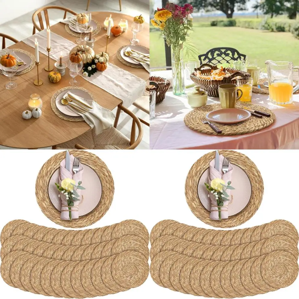 

Natural Woven 13.8 Round Boho Rattan Placemats, 36-Pack for Rustic Farmhouse Dining & Kitchen Decor