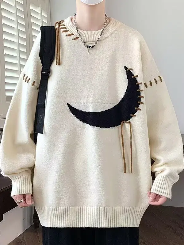 Thiened Knitted Letter Pattern Sweater for Teens And Young Men Casual Comfortable Long Sve round Ne Pullover Polyester...