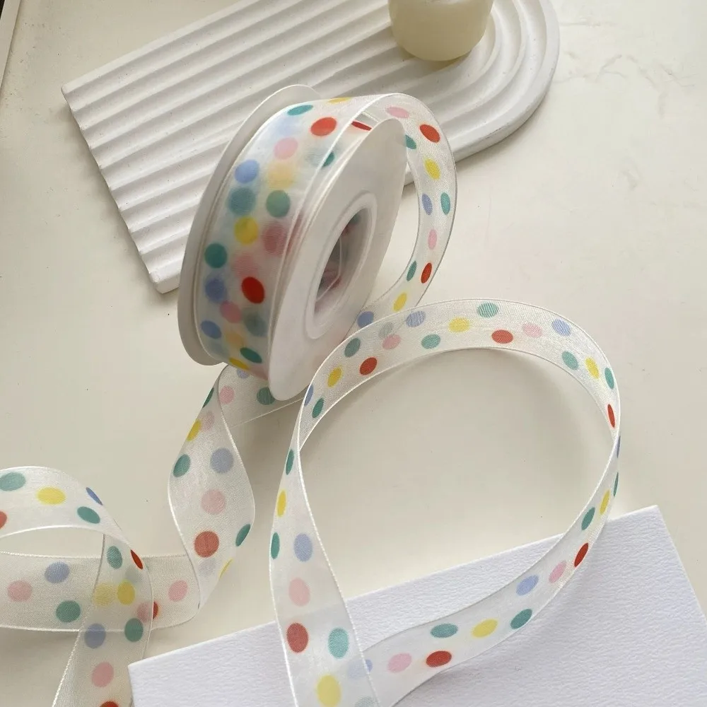 Colorful Gift Wrapping Ribbon Polka Dots Bowknot Gift Box Decorative Ribbon Clear Polyester Packaging Box Ribbon
