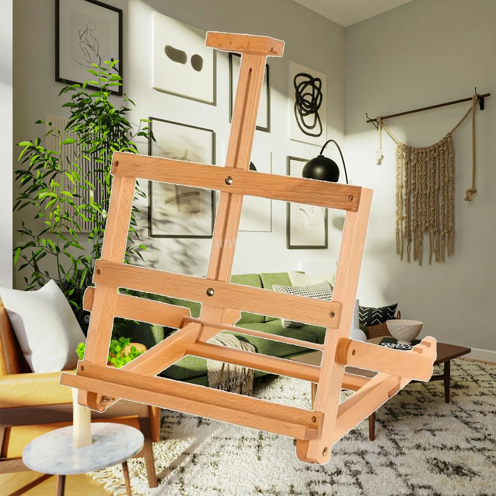 Tabletop Easel with Adjustable Frame Compact Beech Wood Easel Long-Lasting Non-Slip for Artists, Desktop, Studio