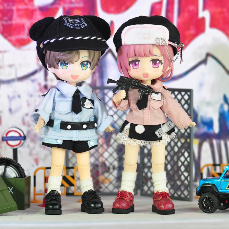 Ob11 의류 유니폼 세트 셔츠 모자 넥타이 및 반바지, gsc 바디, p9 바디, 1/12bjd ymy gsc 인형 의류 액세서리