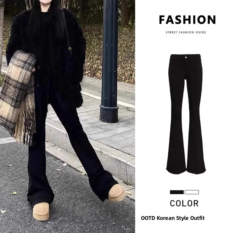 

High Waist Fce Lined Slimming Micro Flare Jeans Women's Sle Bla Cotton Stretch Denim Wear Resistant Spring Season