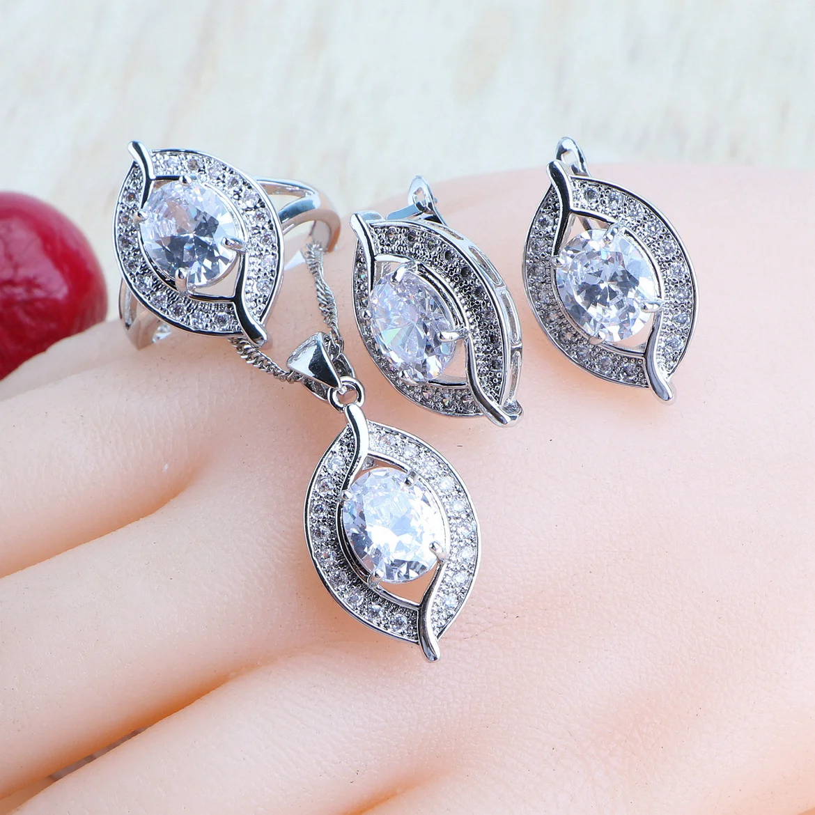 Bridal White Zirconia Jewelry Sets 925 Silver Rings Pendant Necklace Earrings Stones Bracelets Set Wedding Jewelry For Women