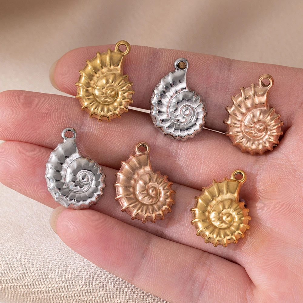 5Pcs/Lot Stainless Steel Seashell Conch Charms Snail Spiral Pendant For DIY Necklaces Earrings Jewelry Making Supplies Accessory