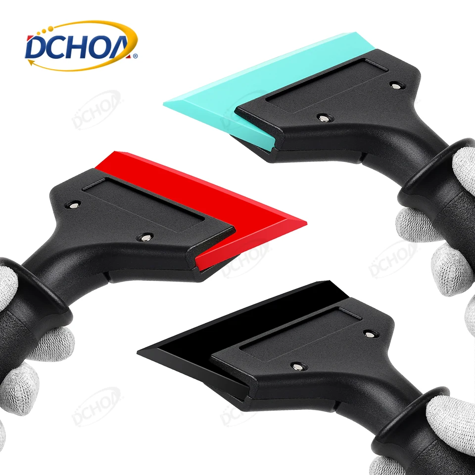 DCHOA Short Handle Rubber Squeegee Car Vinyl Wrap Scraper Window Tint Film Glass Cleaning Tool Ice Wiper Water Scrapers