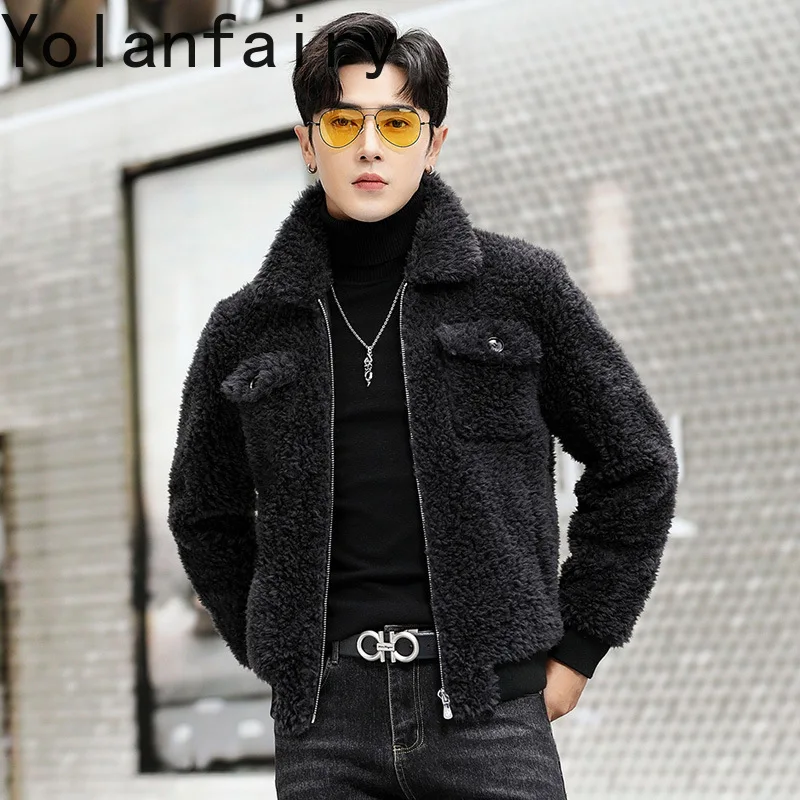 YOLANFARIY 100% Wool Mens Real Fur Coat Winter 2024 Jackets Short Lambswool Coats Integrated Clothes Trend Top Chaquetas Hombre