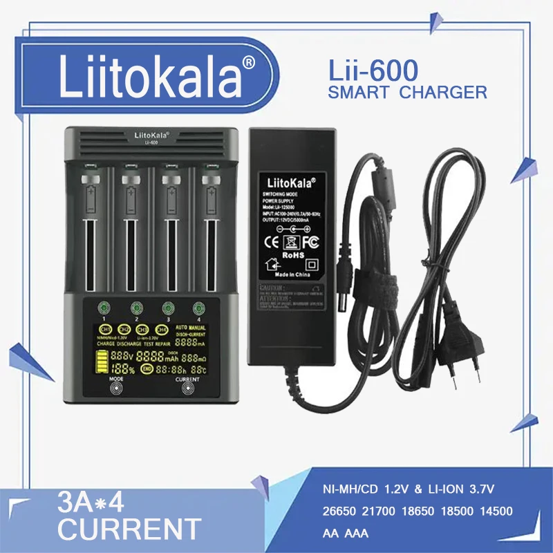 Зарядное устройство LiitoKala с ЖК-дисплеем для аккумуляторов 3,7 в 1,2 в 18650 26650 21700 26700 AA AAA, 1-5 шт.