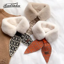 2022 New Women's Letter Design Knitted Scarf Neckerchief Women Fashion Thick Warm Faux Rabbit Fur Neck Collar Scarves for Ladies