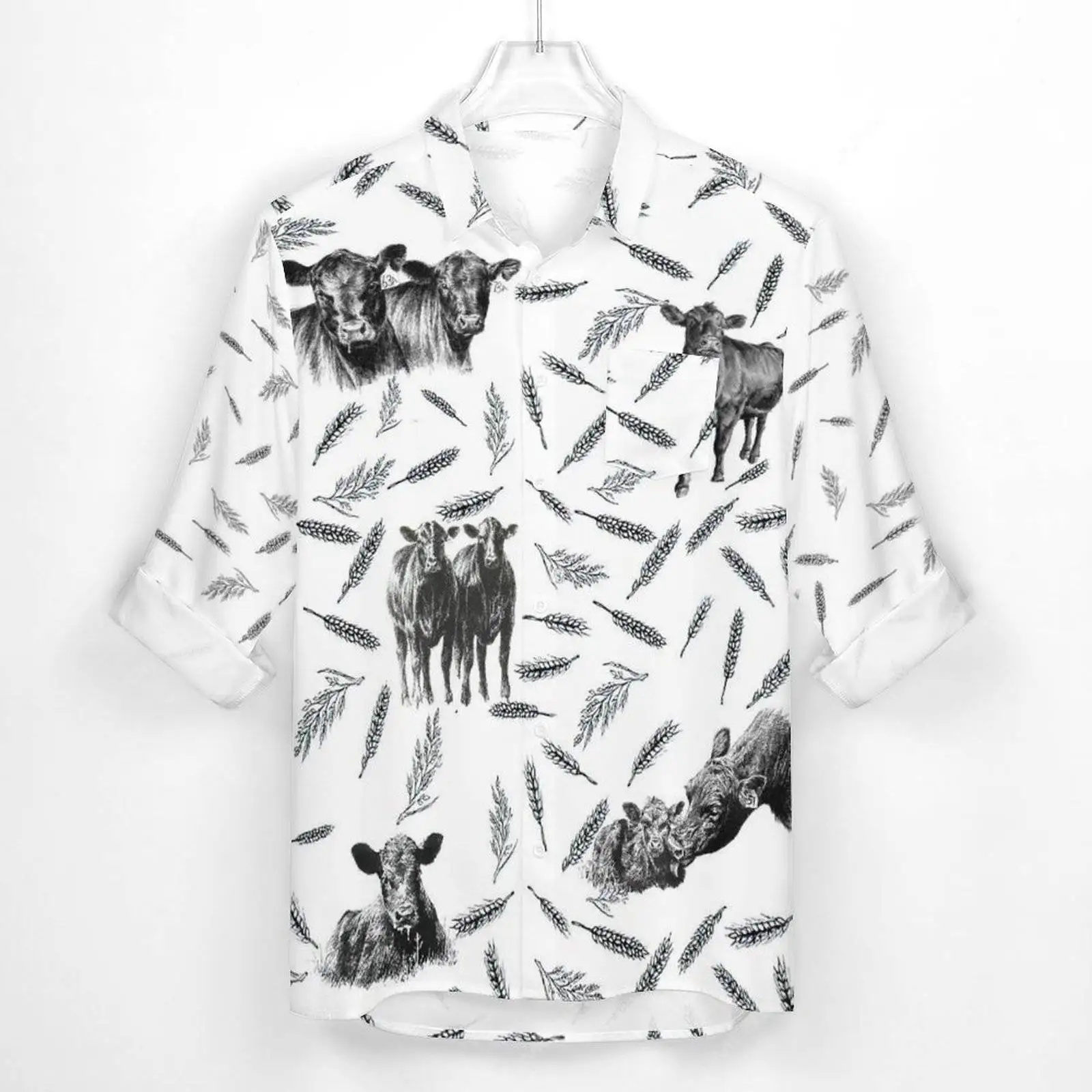 Jumeast Black Angus Cattle Animal Farm Casual Women Hawaiian Shirts Beach Floral Sheep Goat Brahman Blouses Cottagecore Clothes