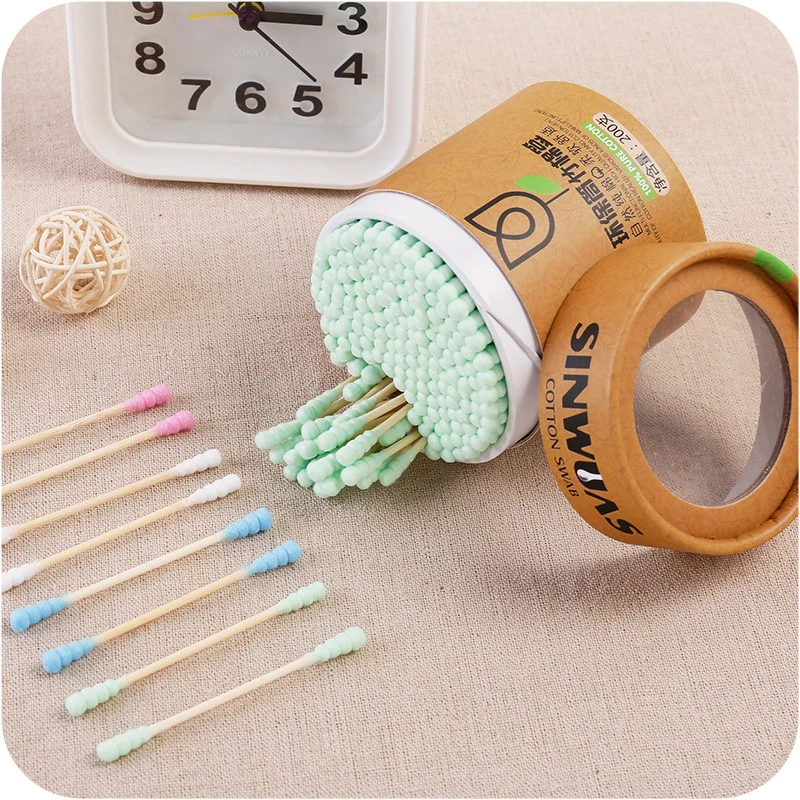 200Pc Baby Eyebrow Eyelash Cotton Swab Buds Pink Disposable Double-head Wood Sticks Cotton Swab Bud For Ear Medical Cleaning