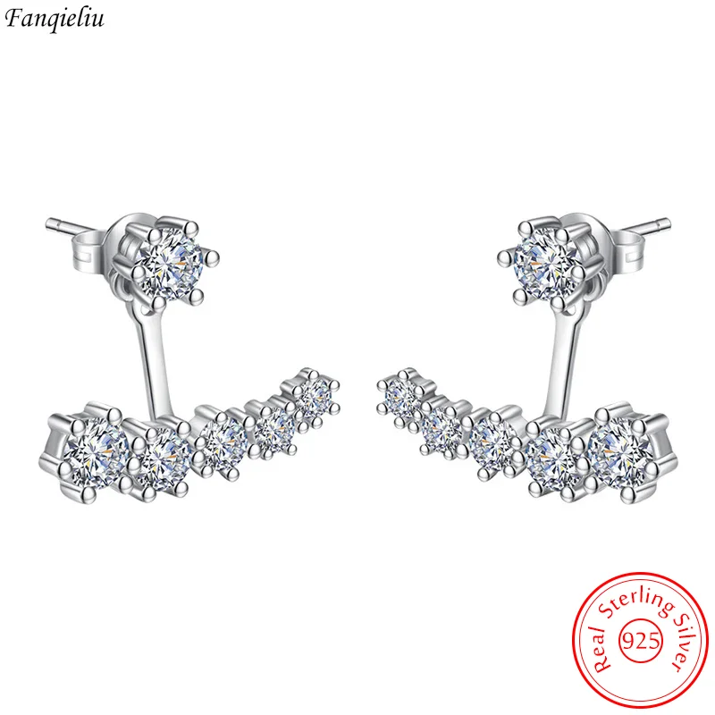 

Fanqieliu Solid 925 Sterling Silver New Fashion Jewelry Multiple Crystal Zirocn Stud Earrings For Woman FQL23674