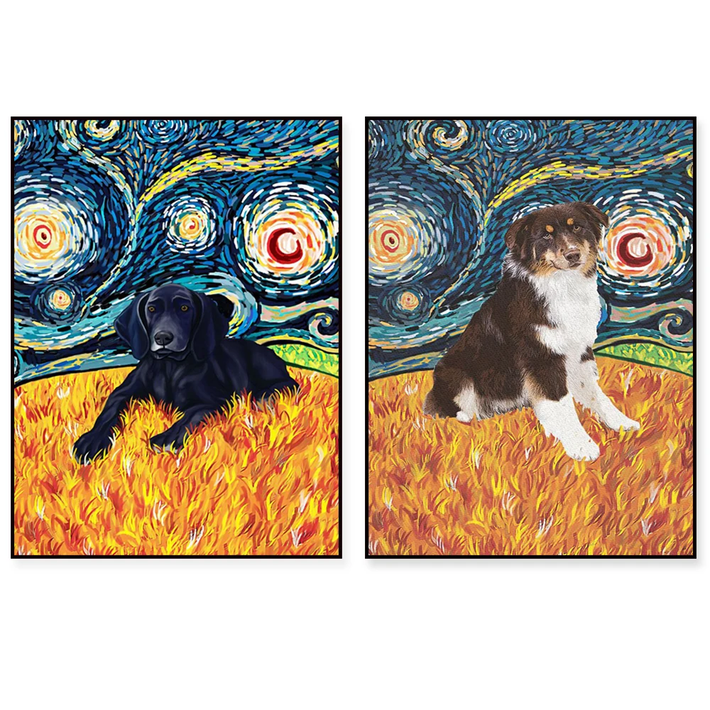 Pug, Pit Bull, Boston Terrier, Beagle, Greyhound, Cocker Spaniel, Shih Tzu, Bull Terrier, Belgian Malinois Van Gogh Animal Poste
